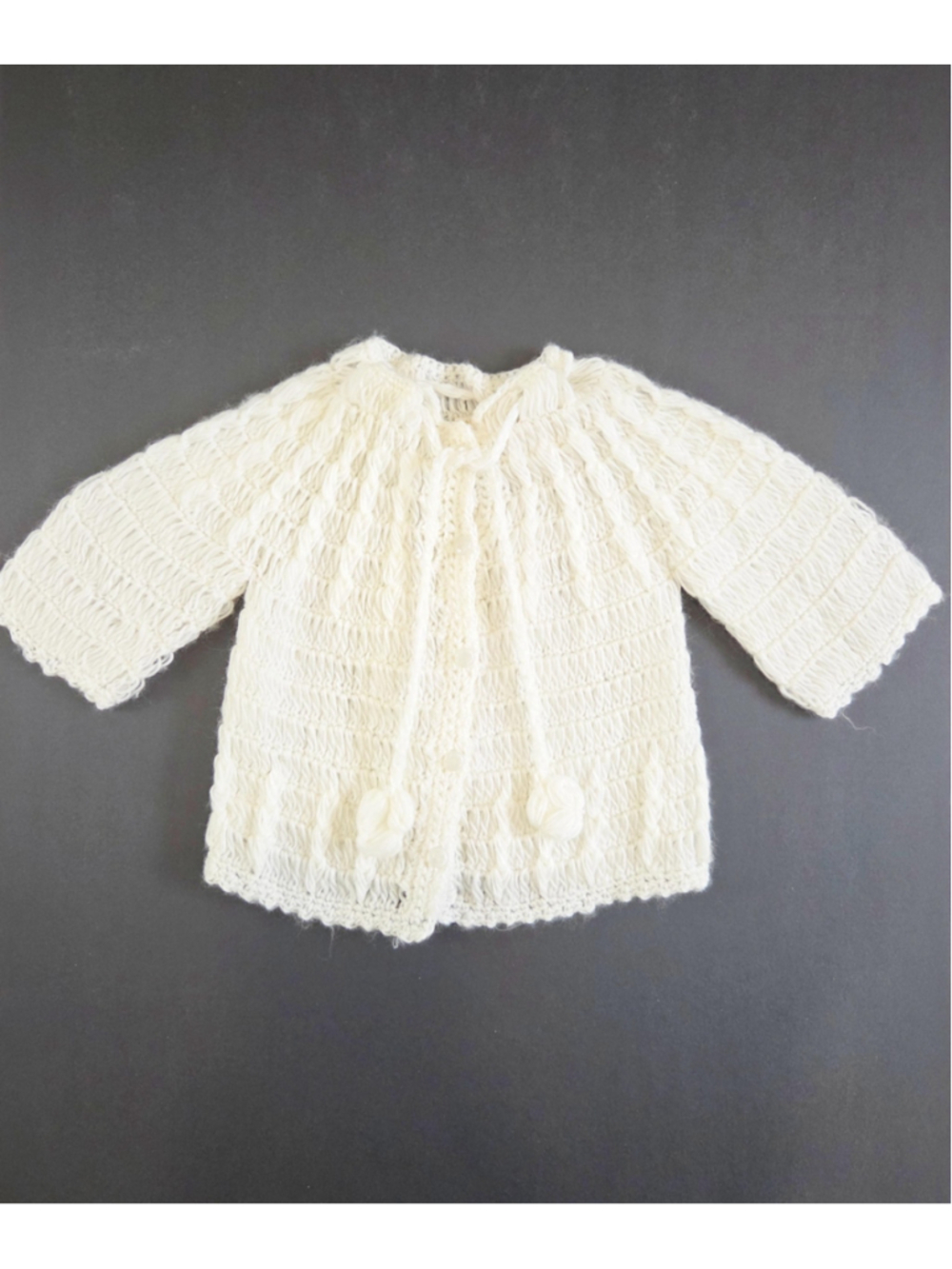 Vintage Handmade Baby Cardigan, Soft white Acrylic, Korea, 3–6 Months